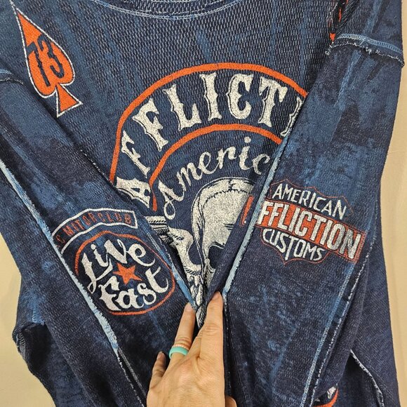 Affliction Mens Y2K Reversible Thermal Shirt Sz XXXL Waffle Knit Skull Bikercore - Picture 4 of 12